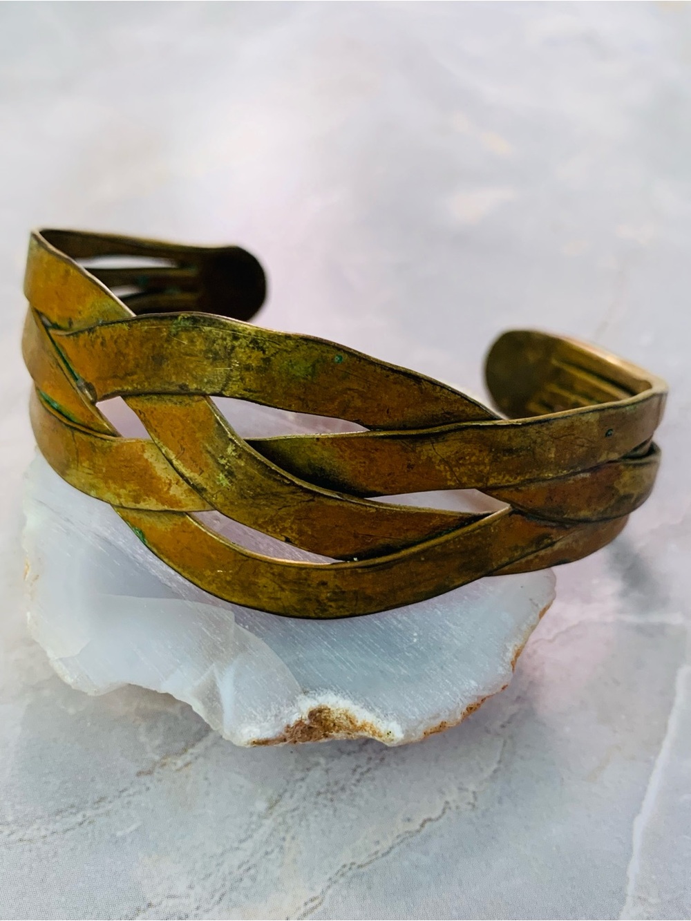 Braided Metal Cuff Bracelet in Aged Brass Tone